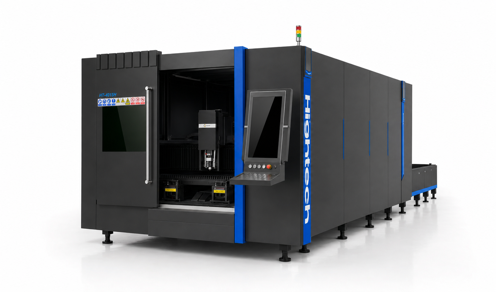 HT-4015H fiber laser cutting machine on a white studio background